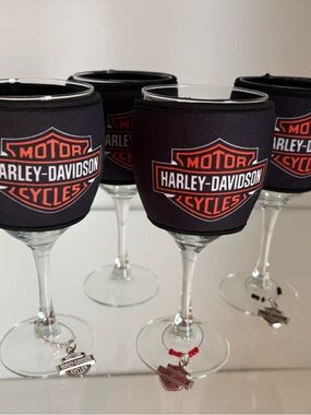 Harley-Davidson Black and Orange Wine Glass Cooler Sleeves - Set of 4